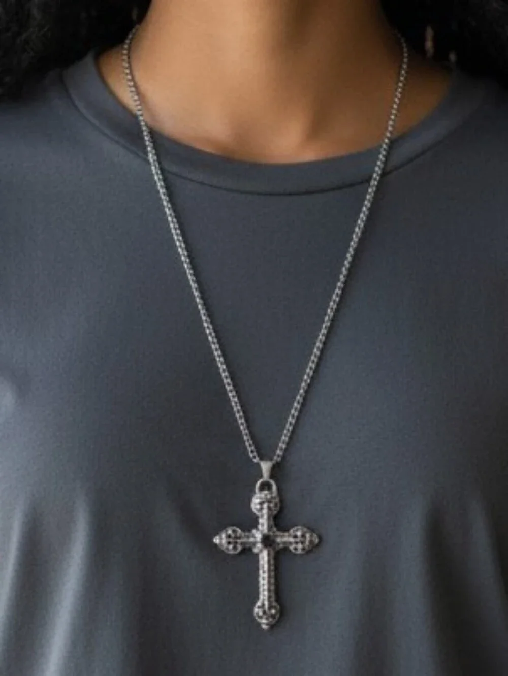 Silvertone Cross Pendant Necklace
